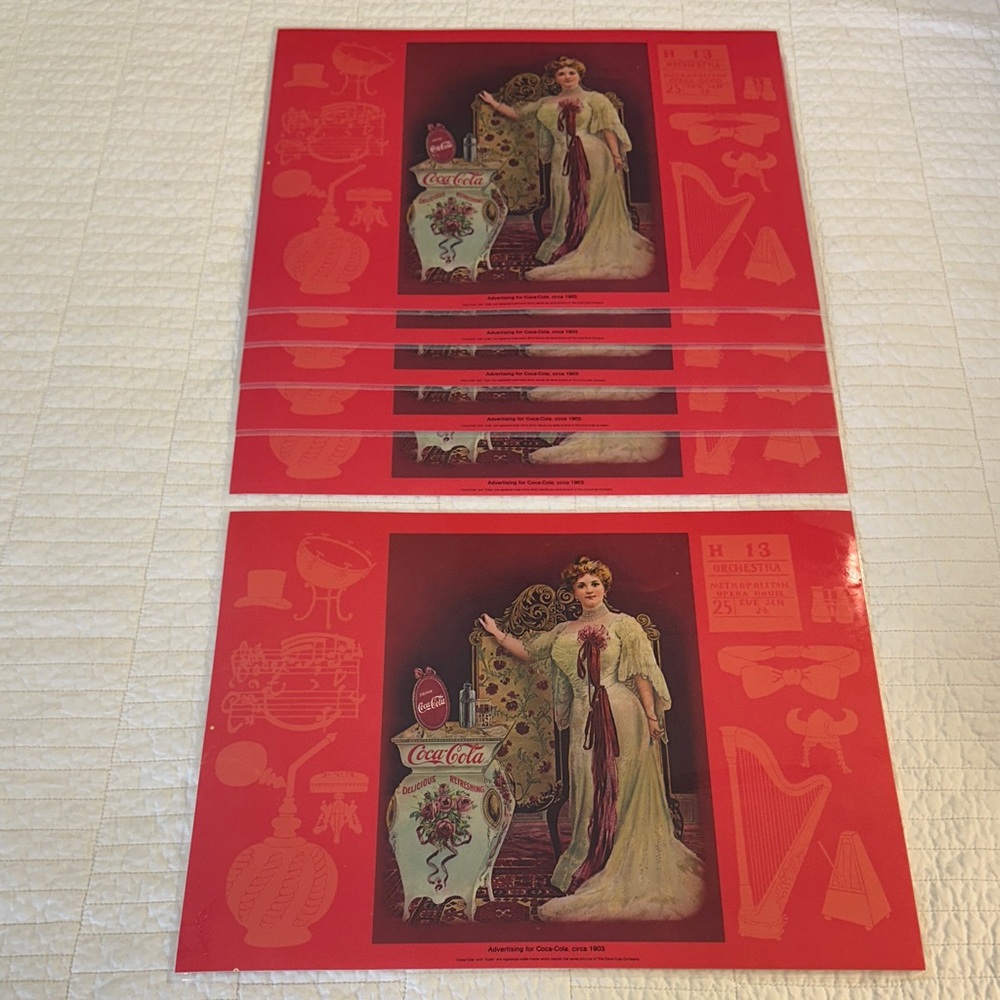 Coca-Cola Vintage set of 6 placemats Red Advertising Print Laminated
